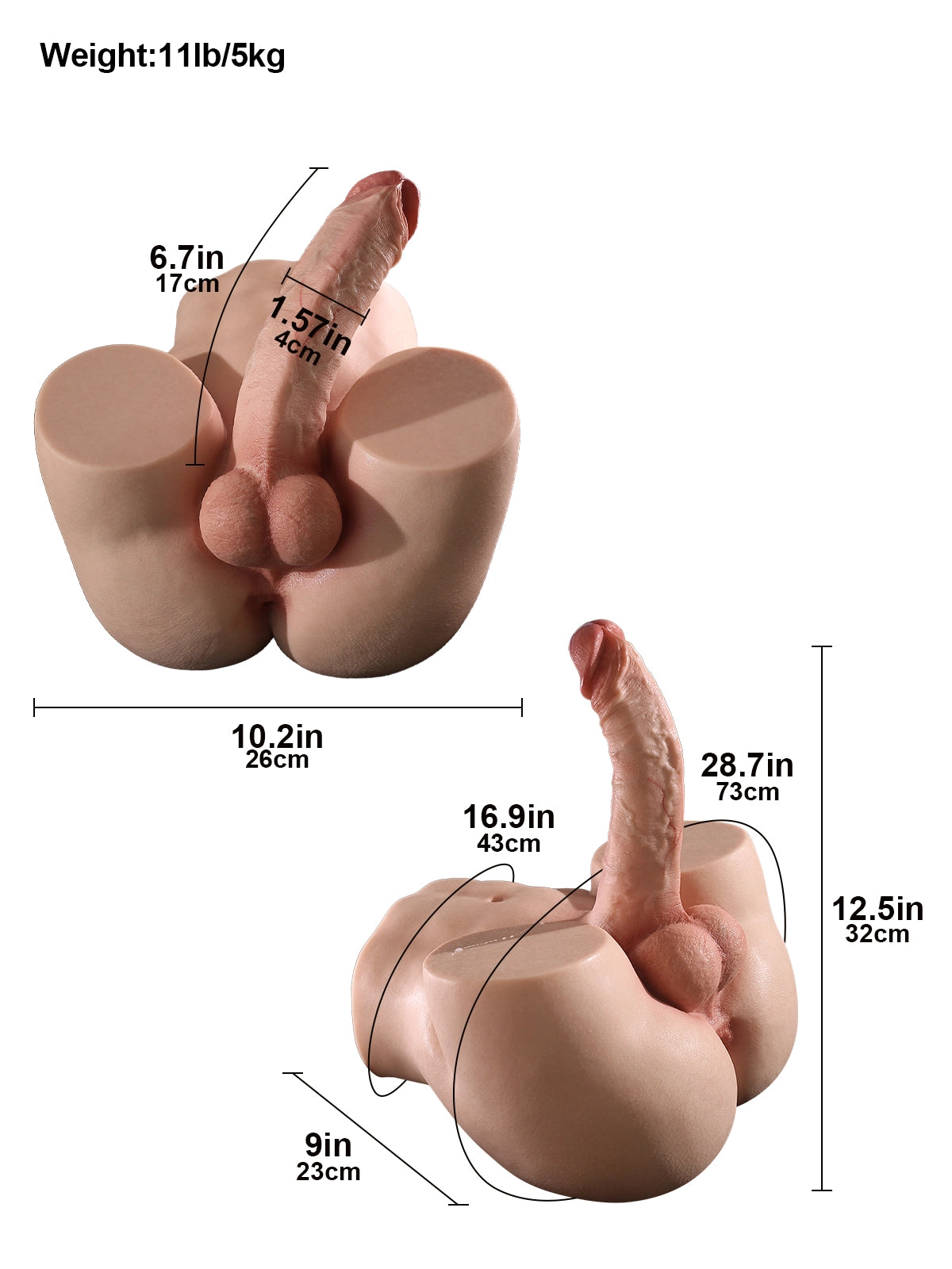 Asher - Dildo Torse Réaliste avec Fessier Souple et Canal Intime - 17 cm