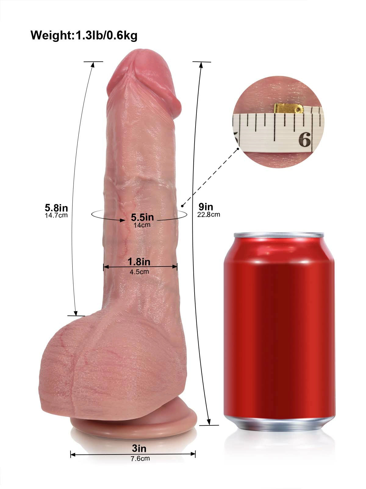 Drake - Gode Réaliste Vibrant à Poussées avec Gland Évasé - 22,8 cm
