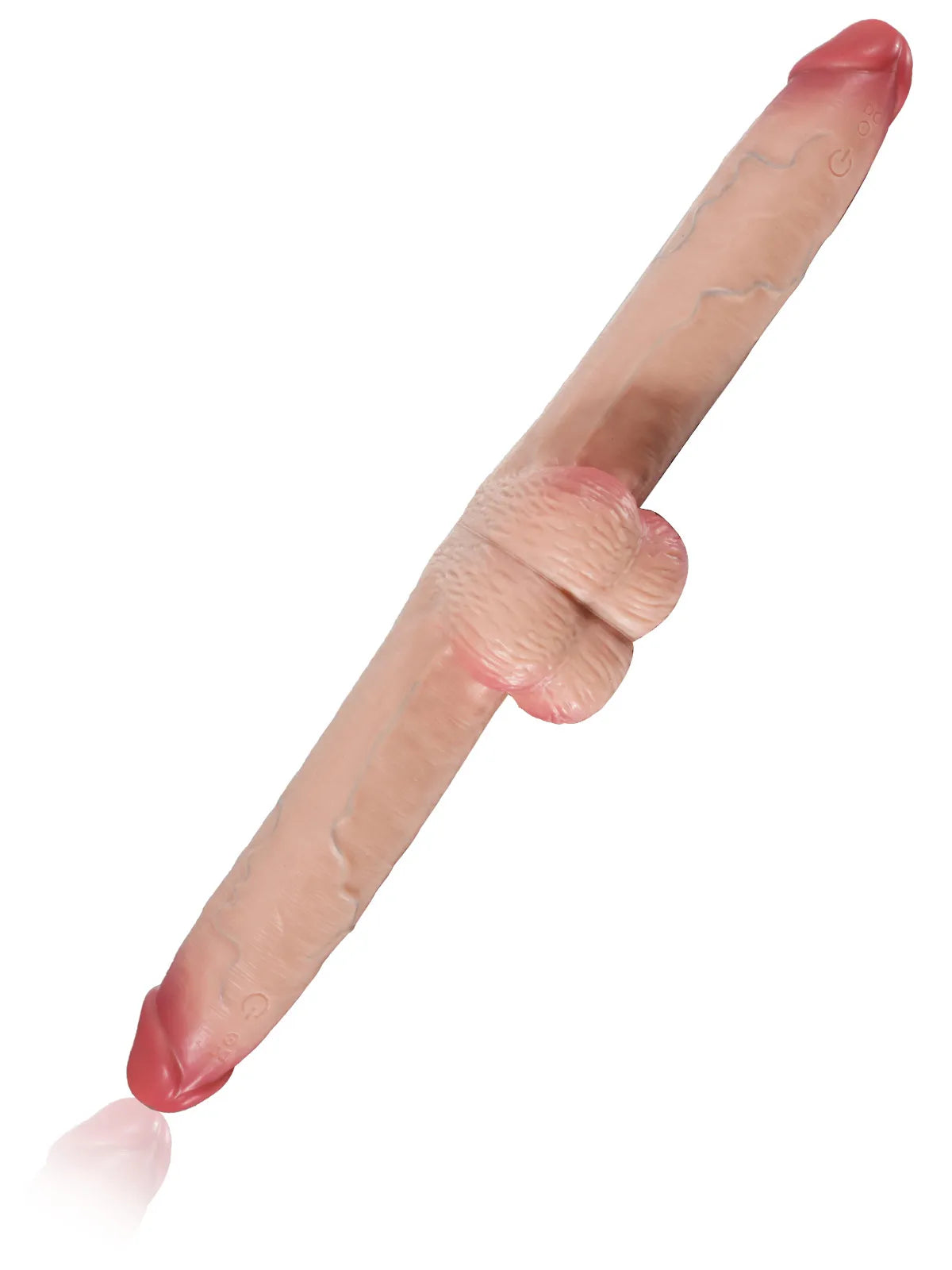 Double Godemichet Vibrant à Peau Coulissante avec Testicules - 43,9 cm
