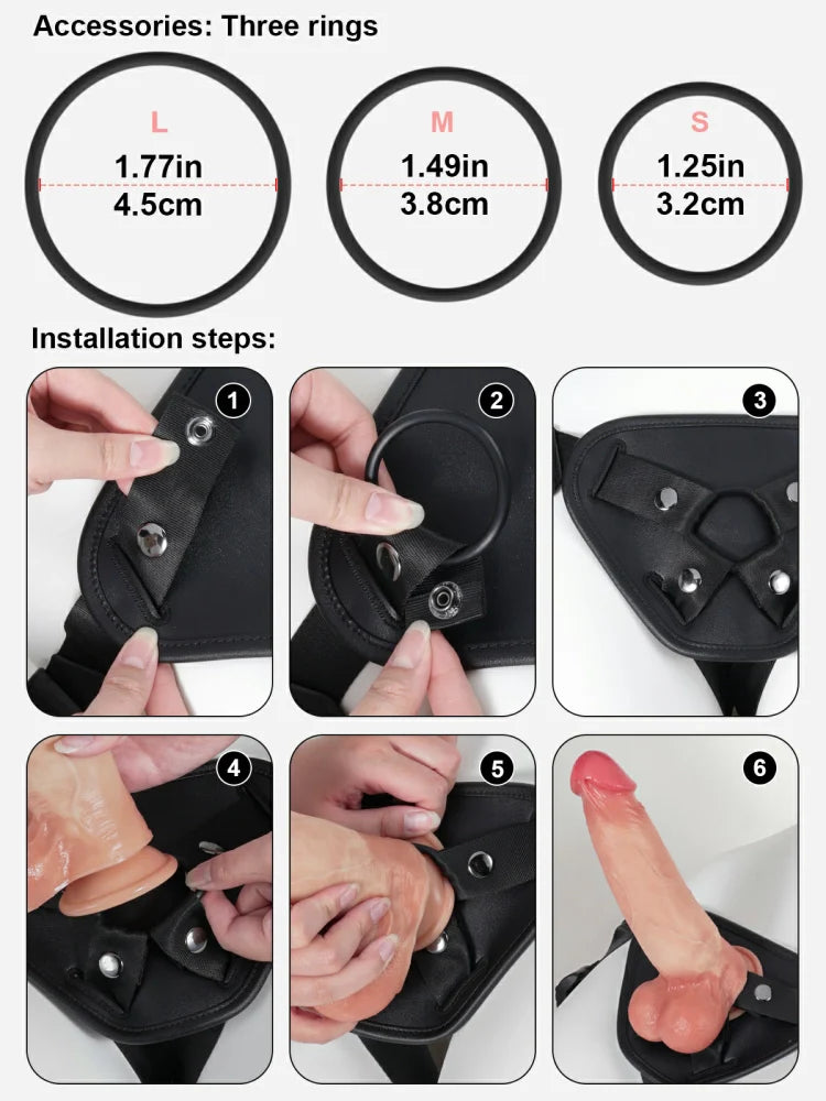 Rex - Harnais en Similicuir Noir Ajustable pour Godemichet à Ventouse - 4.5 cm