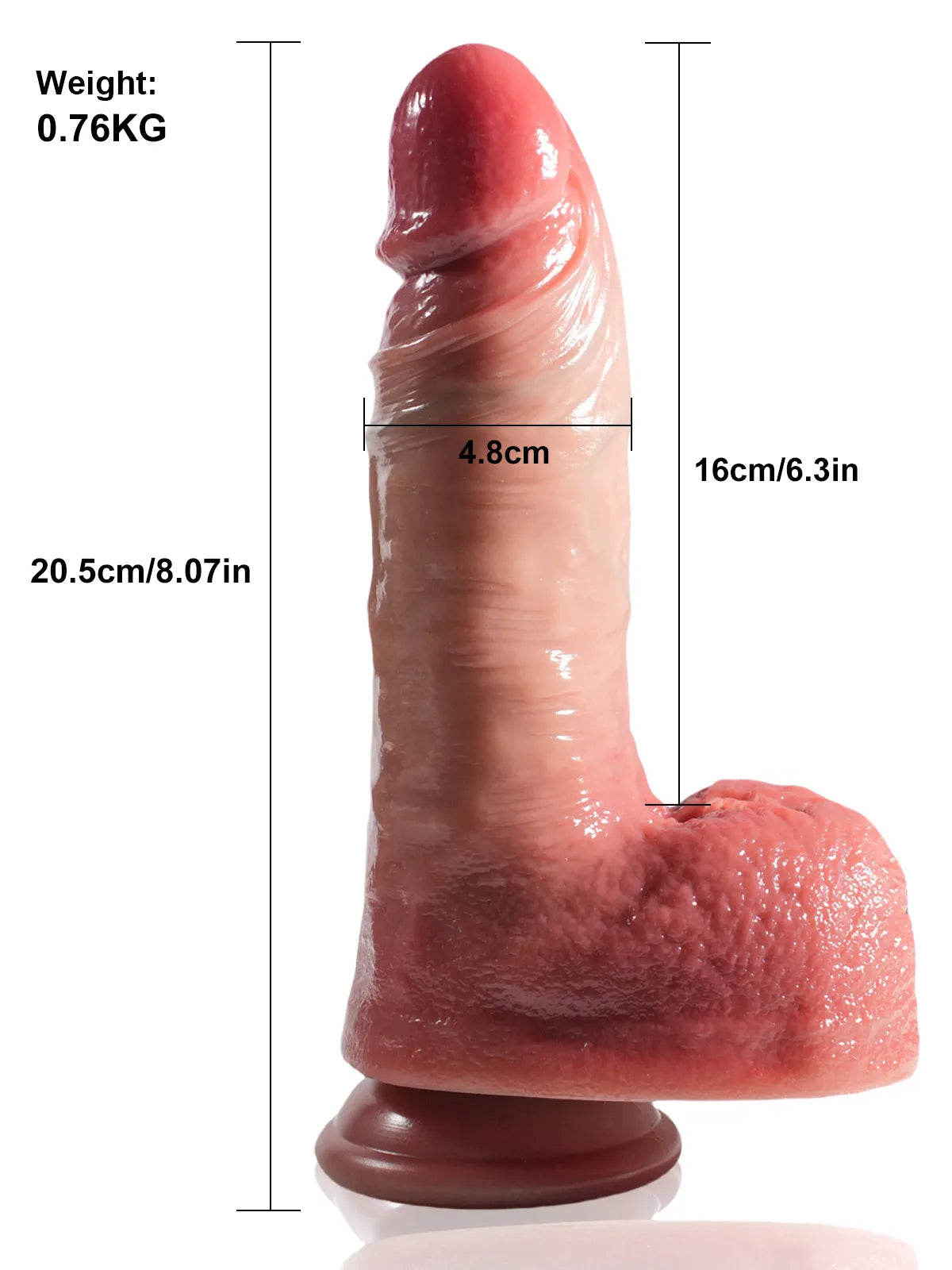 Hugo - Gode Réaliste Vibrant avec 7 Poussées, 3 Vibrations - 20,5 cm