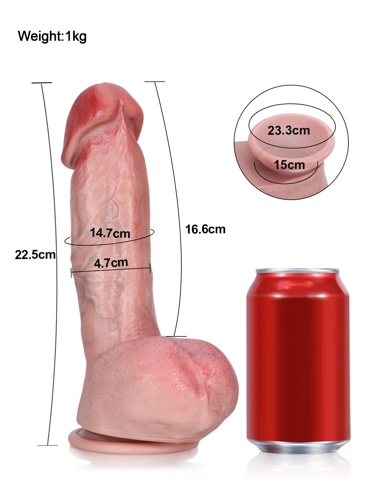 Jack - Godemichet Réaliste en Peau Souple avec Gland Gonflé - 22,5 cm/32 cm