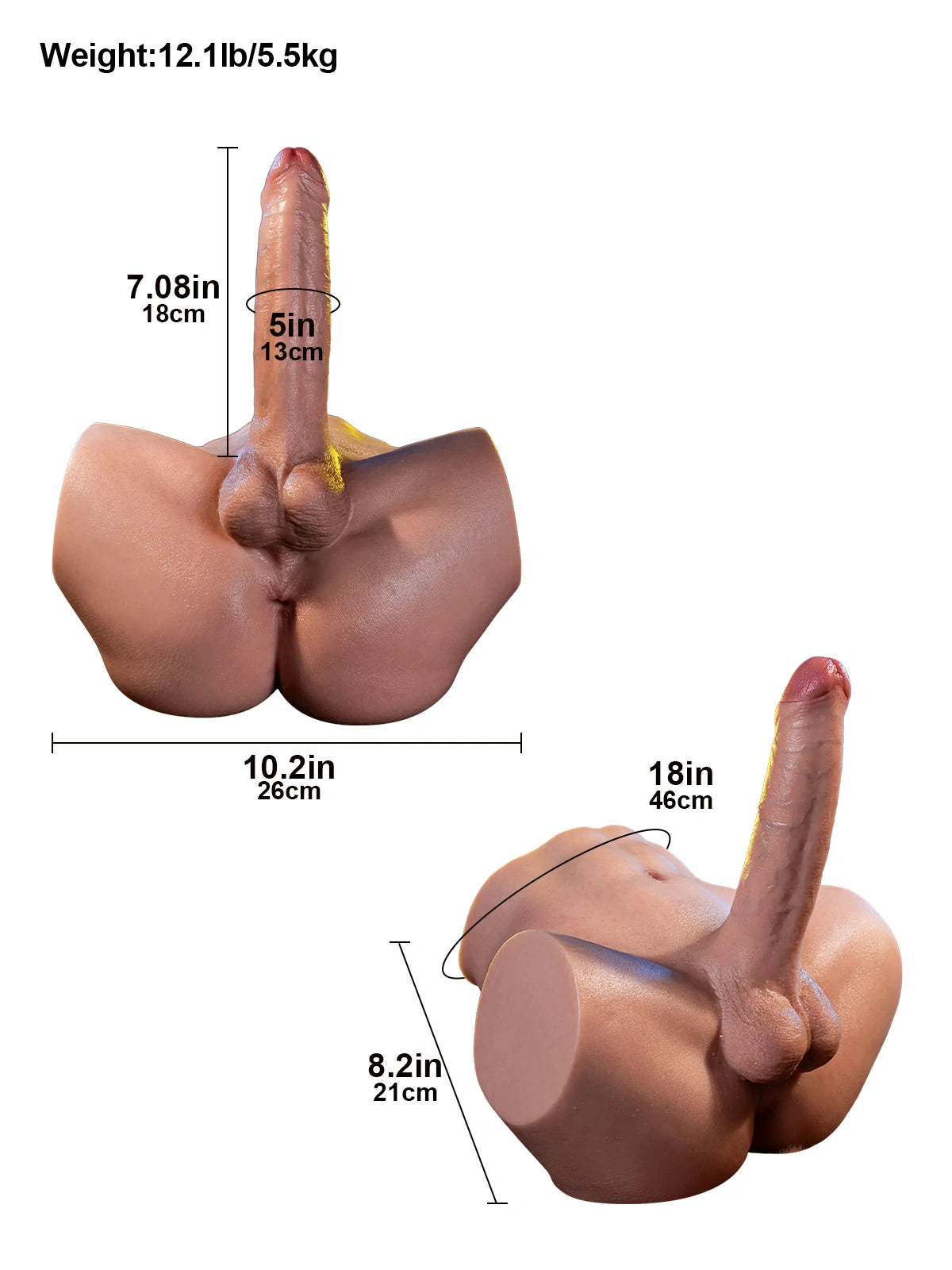 Kane - Dildo Torse Réaliste avec Fessier Souple et Canal Intime - 18 cm