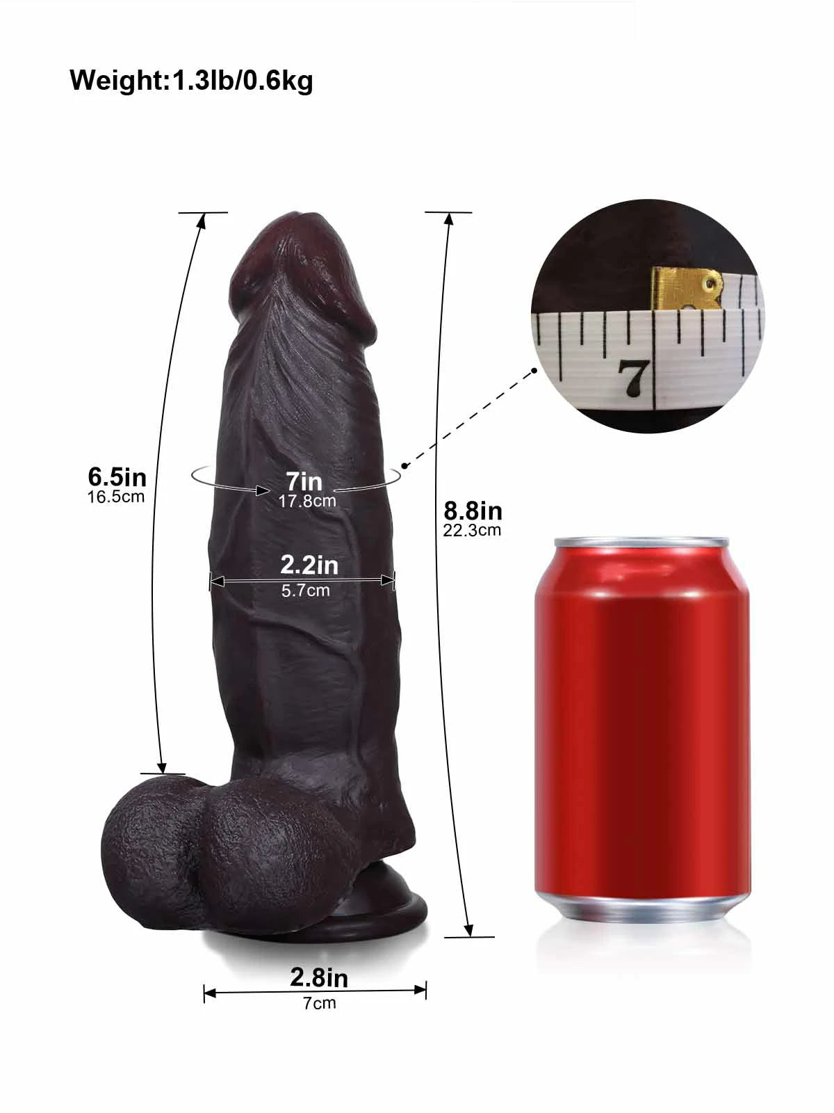 Konrad - SlidingSkin Gode Noir Épais avec Testicules Mobiles - 22,3 cm