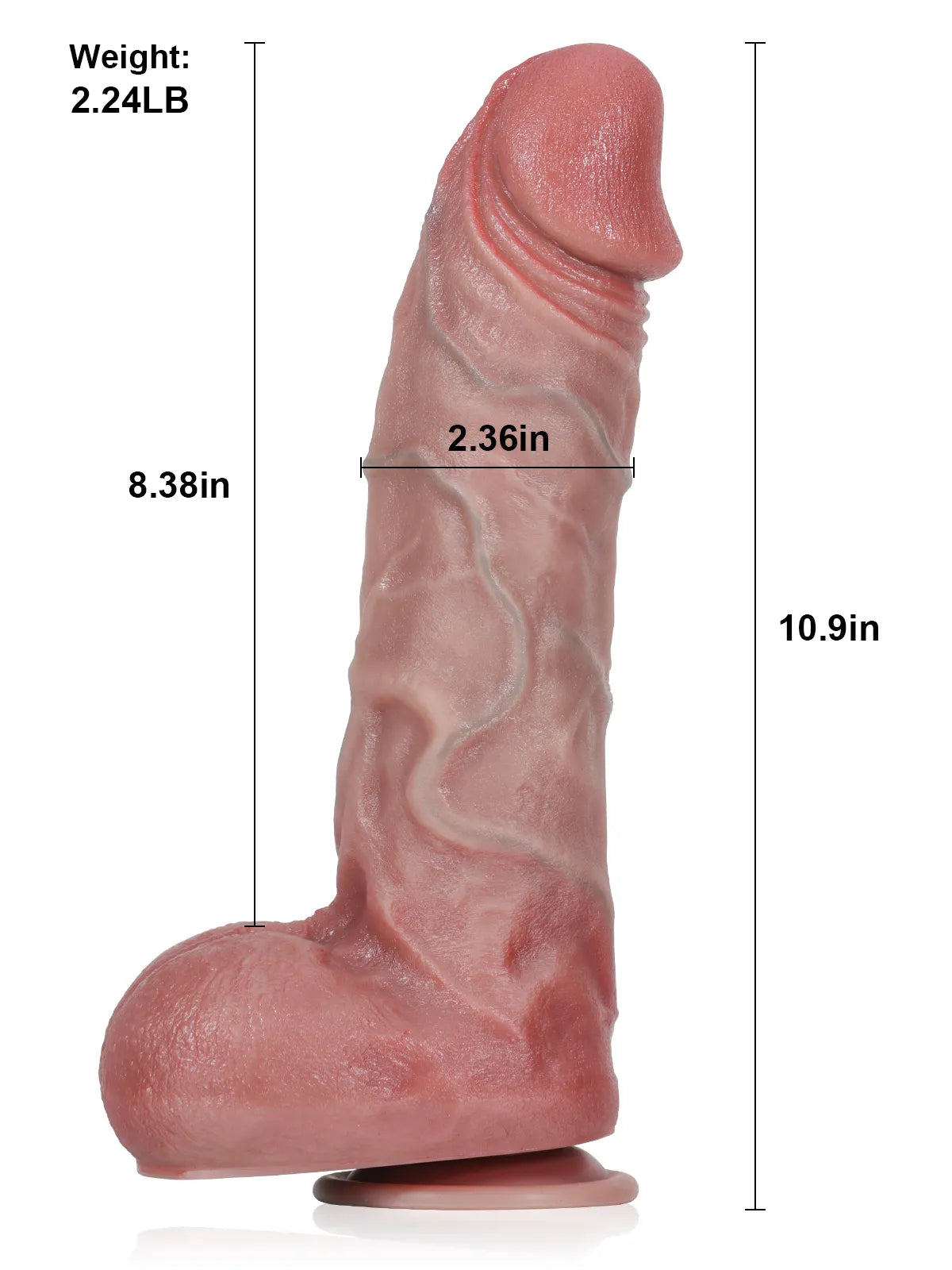 Lucas - Godemichet Long Réaliste à Poussées et Vibrations - 27,7 cm