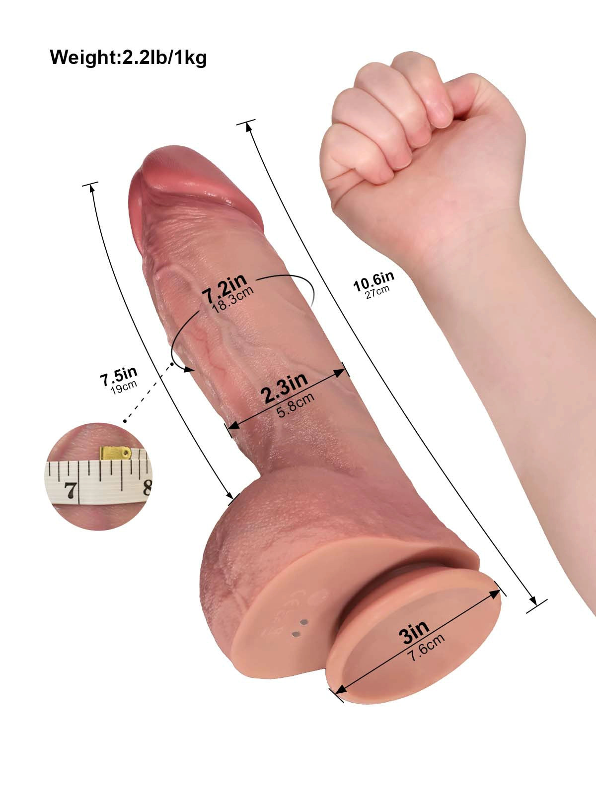 Marcus - Gode Vibrant Chauffant à Poussées avec Testicules Plissés - 27 cm