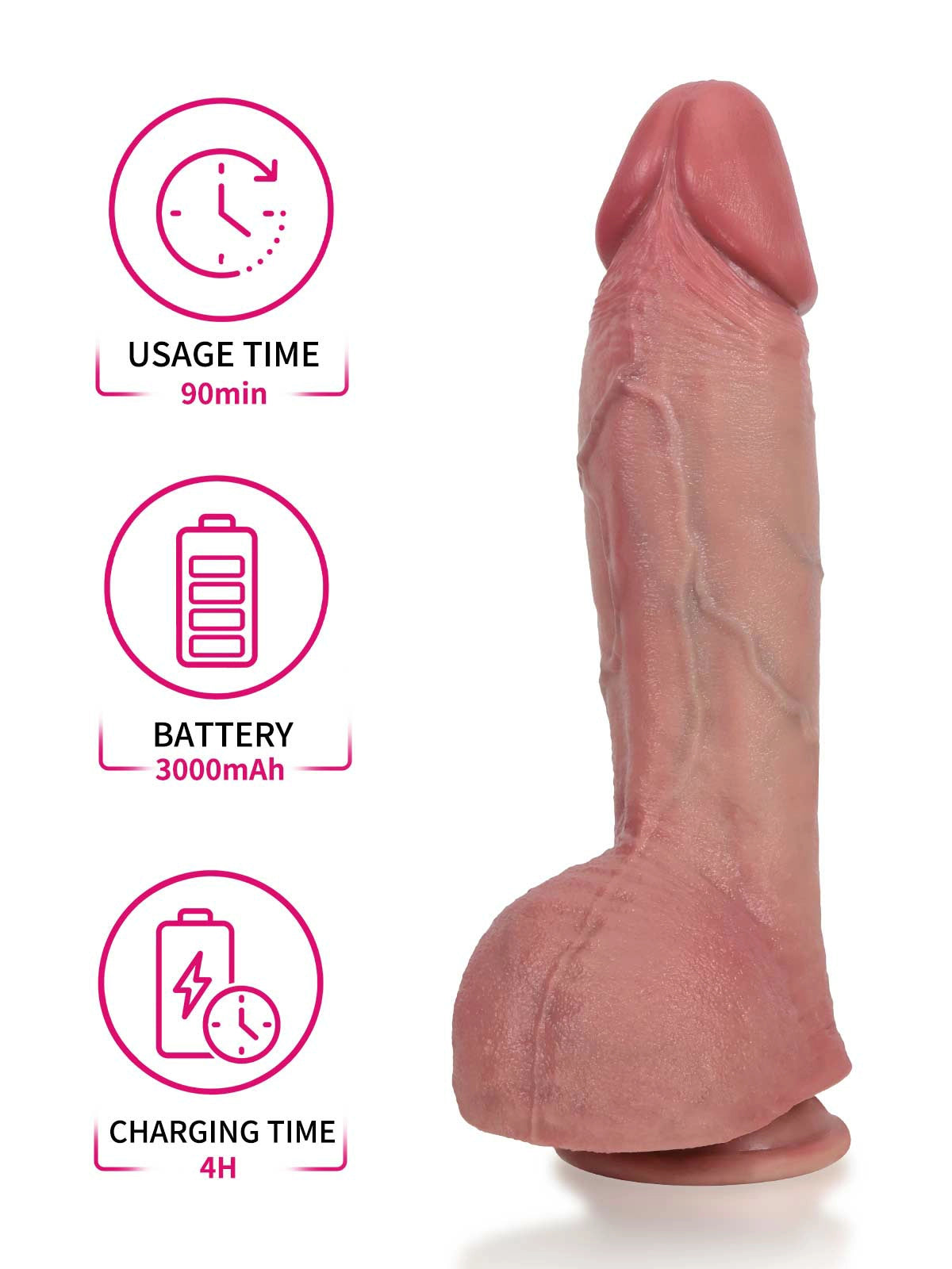 Marcus - Gode Vibrant Chauffant à Poussées avec Testicules Plissés - 27 cm