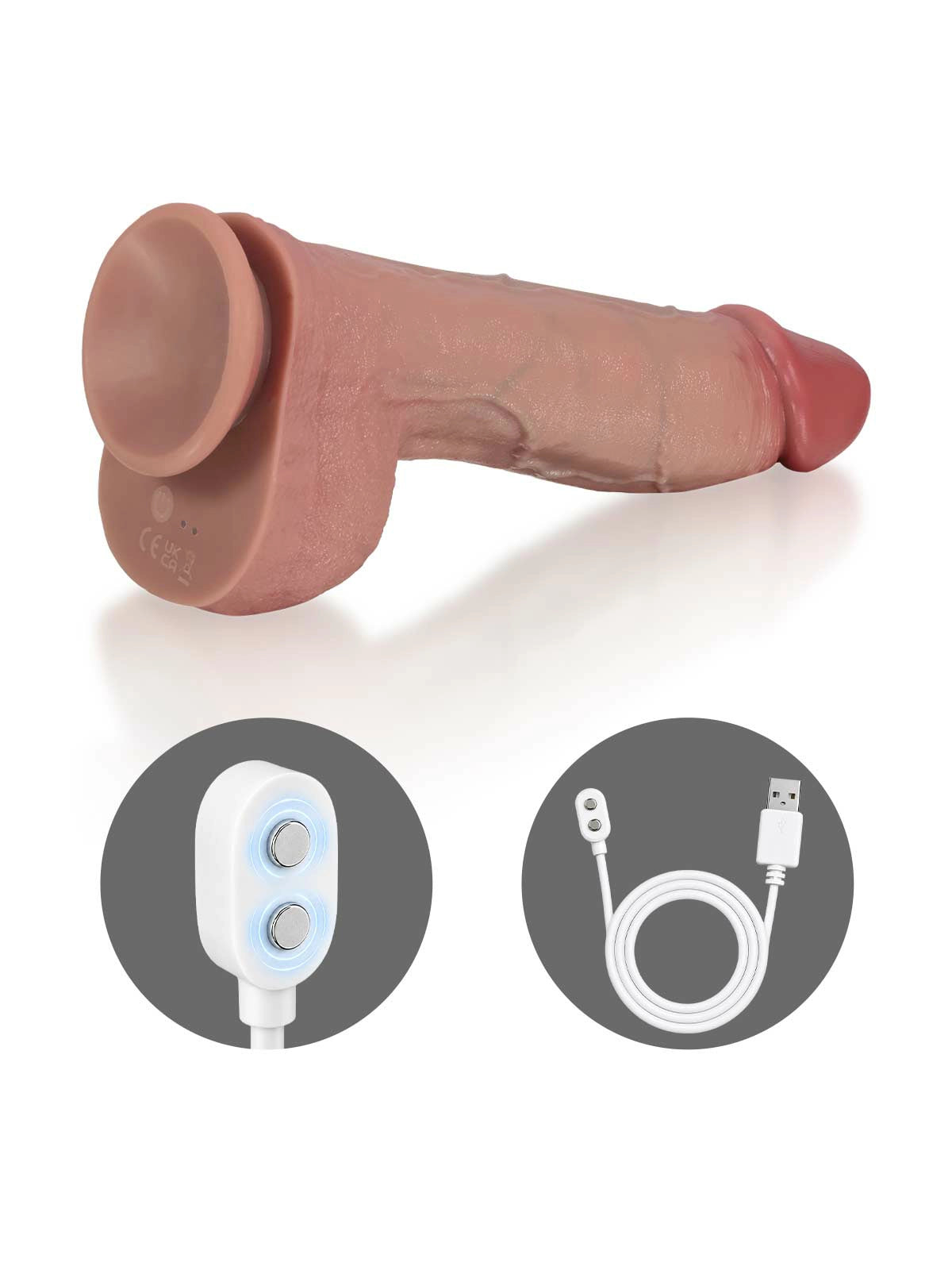 Marcus - Gode Vibrant Chauffant à Poussées avec Testicules Plissés - 27 cm
