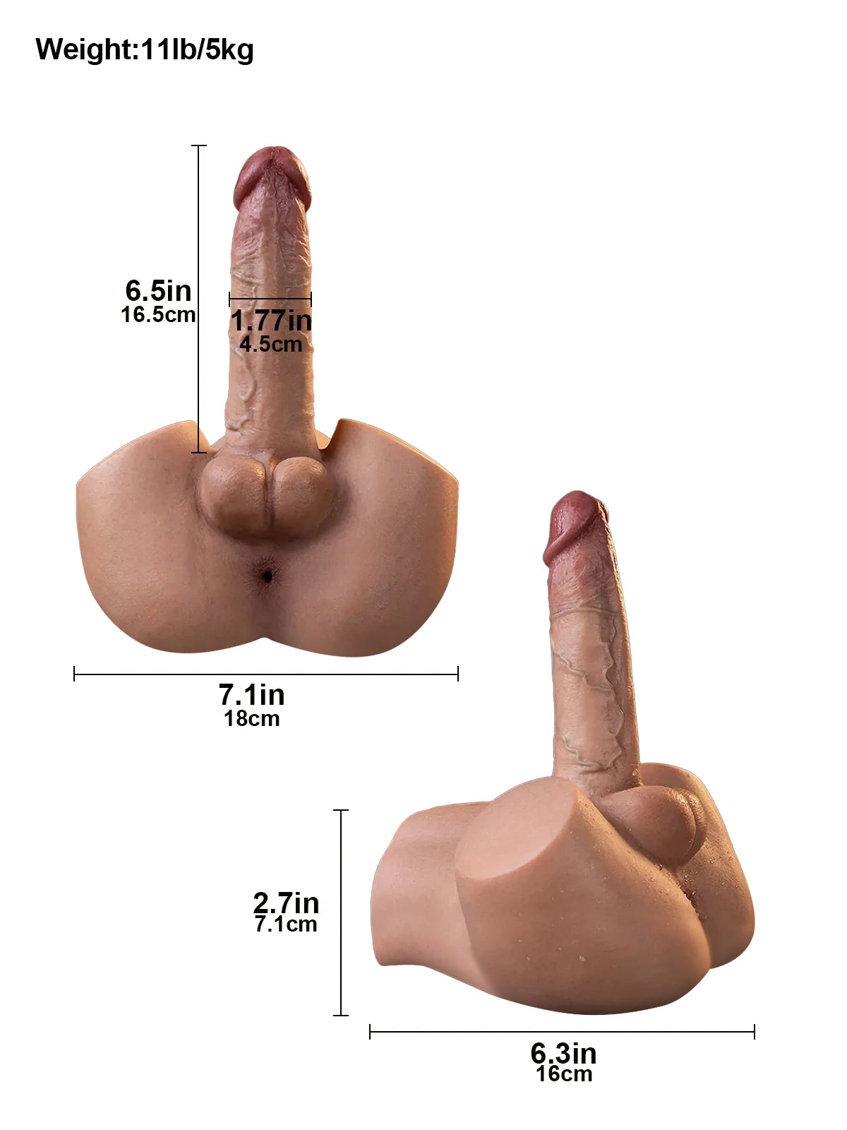 Rowge - Dildo Torse Compact de 5 kg avec Canal Intime - 16,5 cm