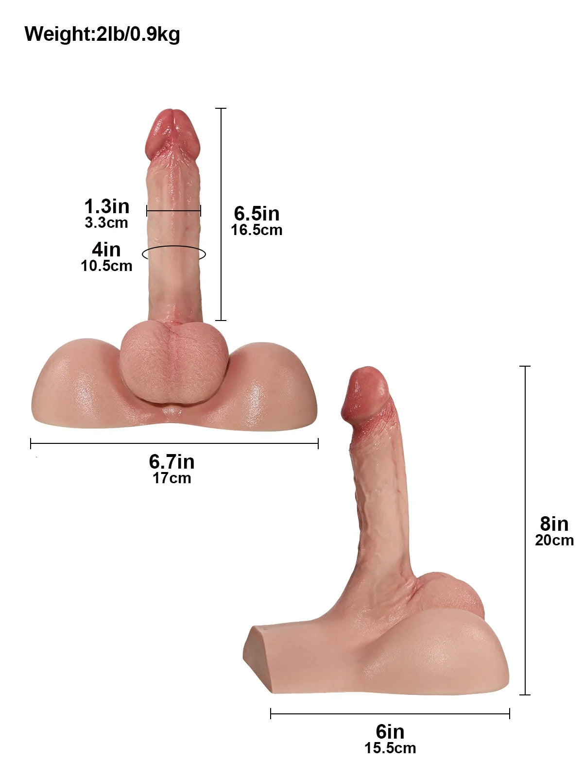 Silas - Dildo Torse Réaliste de 0,9 kg avec Gode Posable de 16,5 cm et Canal Intime