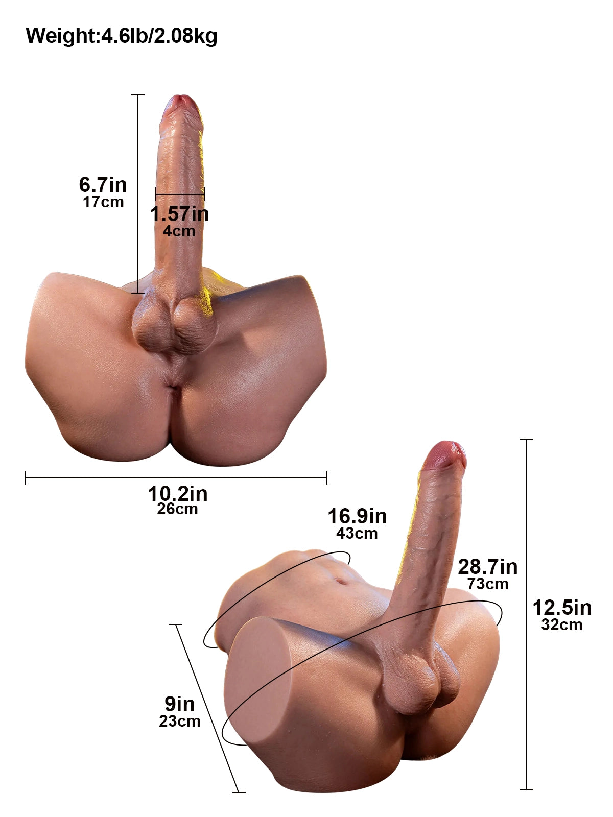 Asher - Dildo Torse Réaliste avec Fessier Souple et Canal Intime - 17 cm