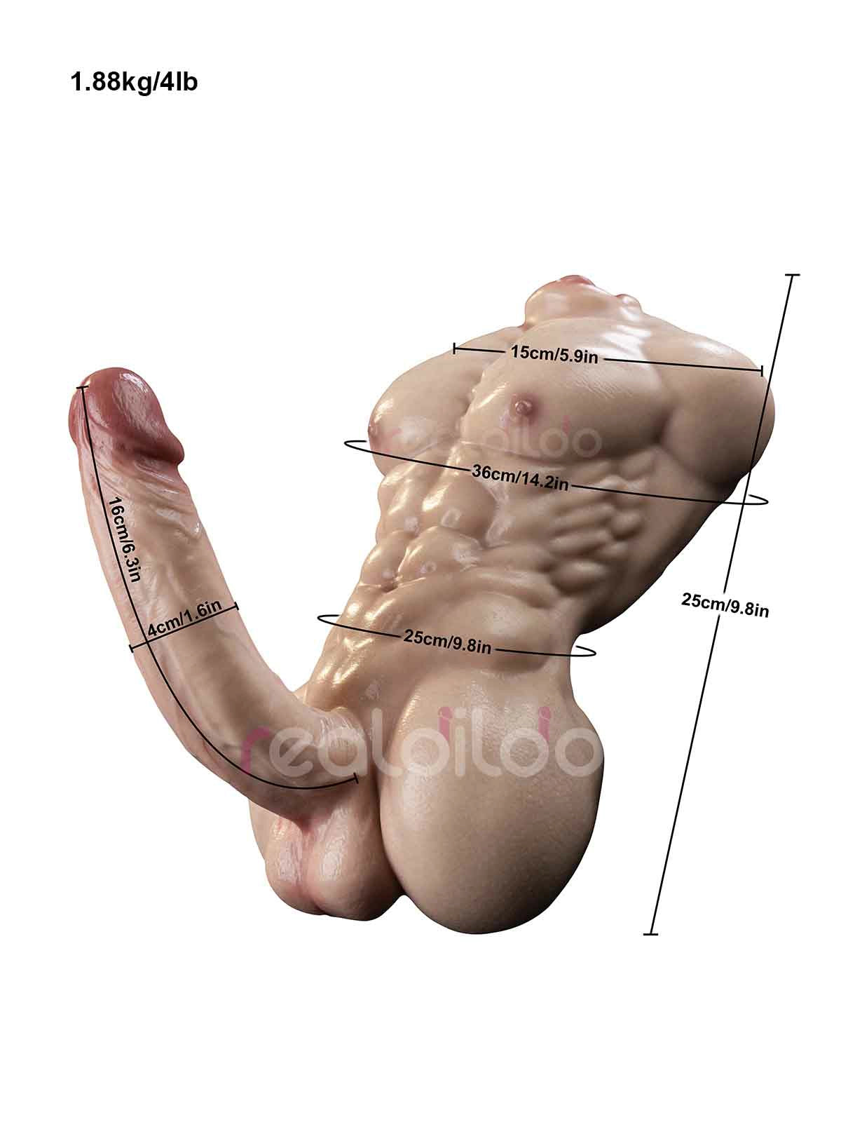 Bastien - Dildo Torse Compact en Silicone de 1,88 kg avec Canal Oral - 16 cm
