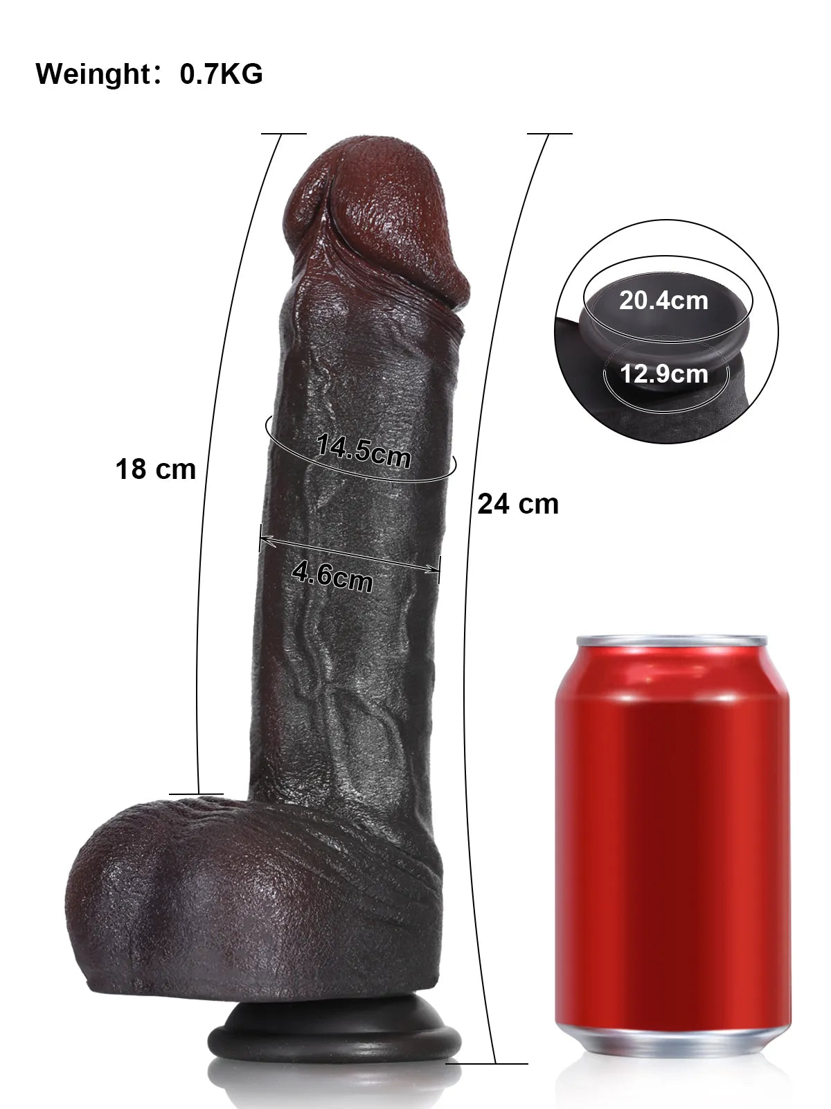 Brandon - Gode Réaliste Noir à Peau Douce et Testicules Mobiles - 24 cm