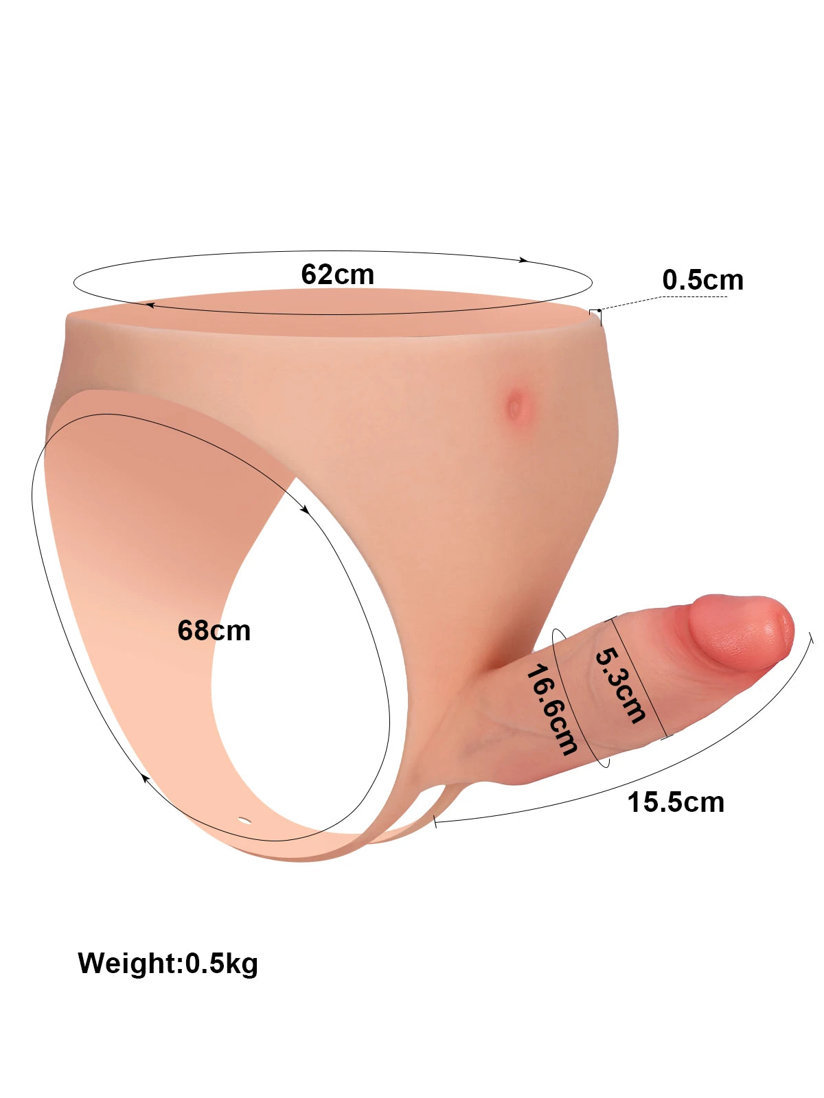 Casey - Gode Ceinture Creux Réaliste en Silicone avec Manchon Extensible - 15,5 cm