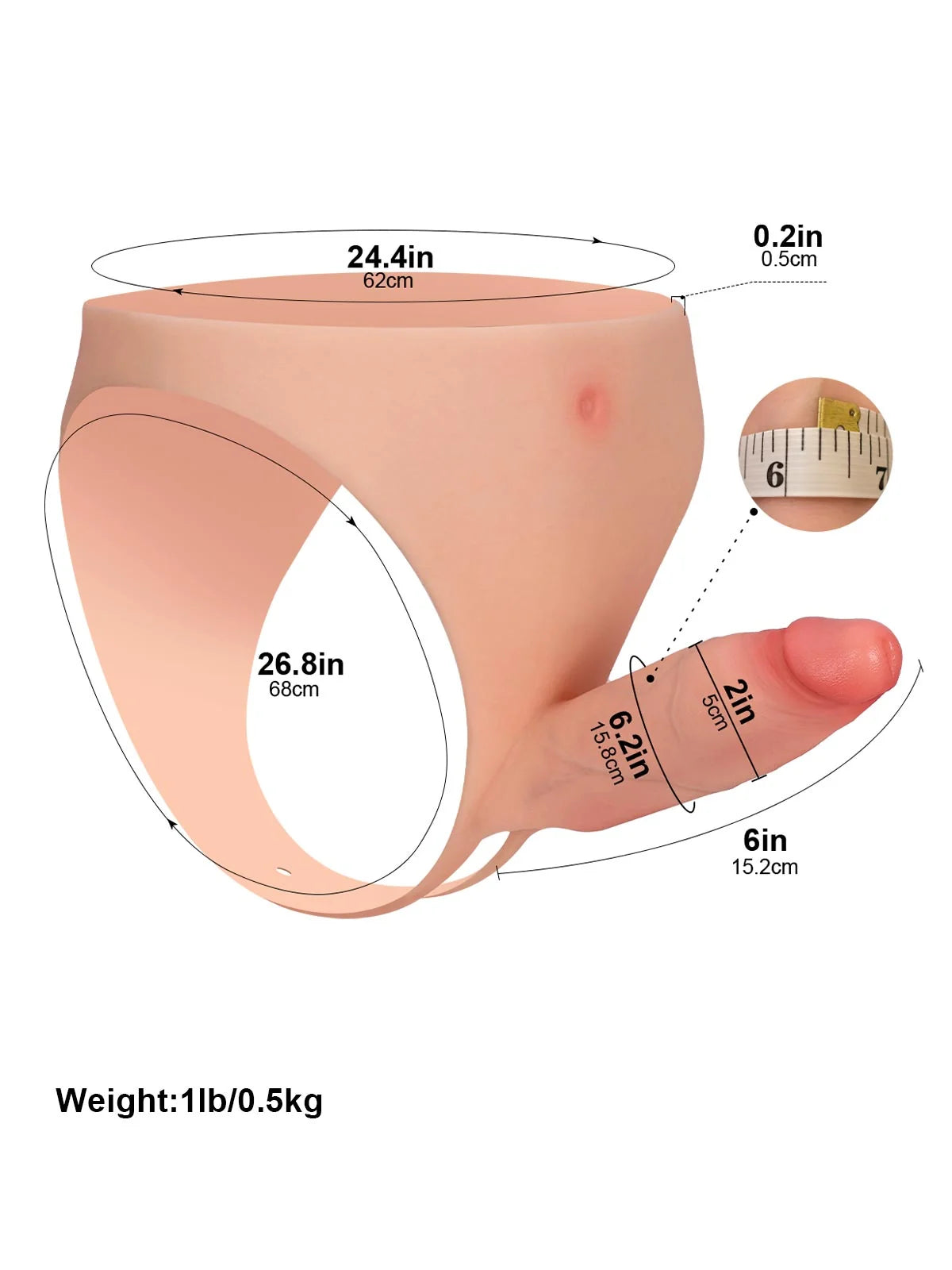 Casey - Gode Ceinture Creux Réaliste en Silicone avec Manchon Extensible - 15,2 cm