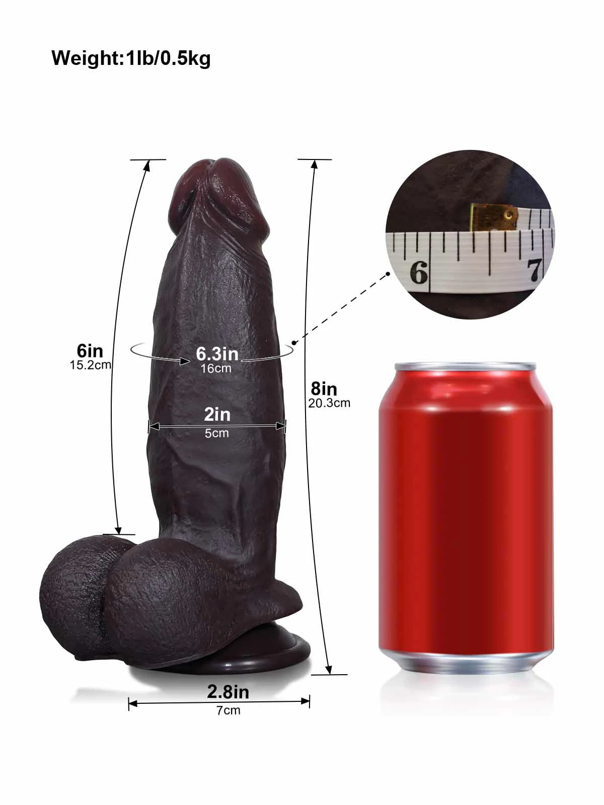 Cato - Gode Noir Réaliste SlidingSkin Compact Souple - 20,3 cm
