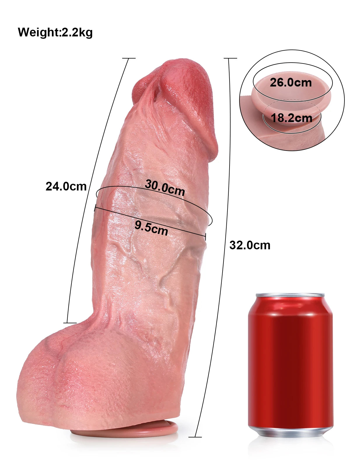 Diego - Gode Réaliste Épais et Arrondi avec Veines en Relief - 27,5 cm/32 cm