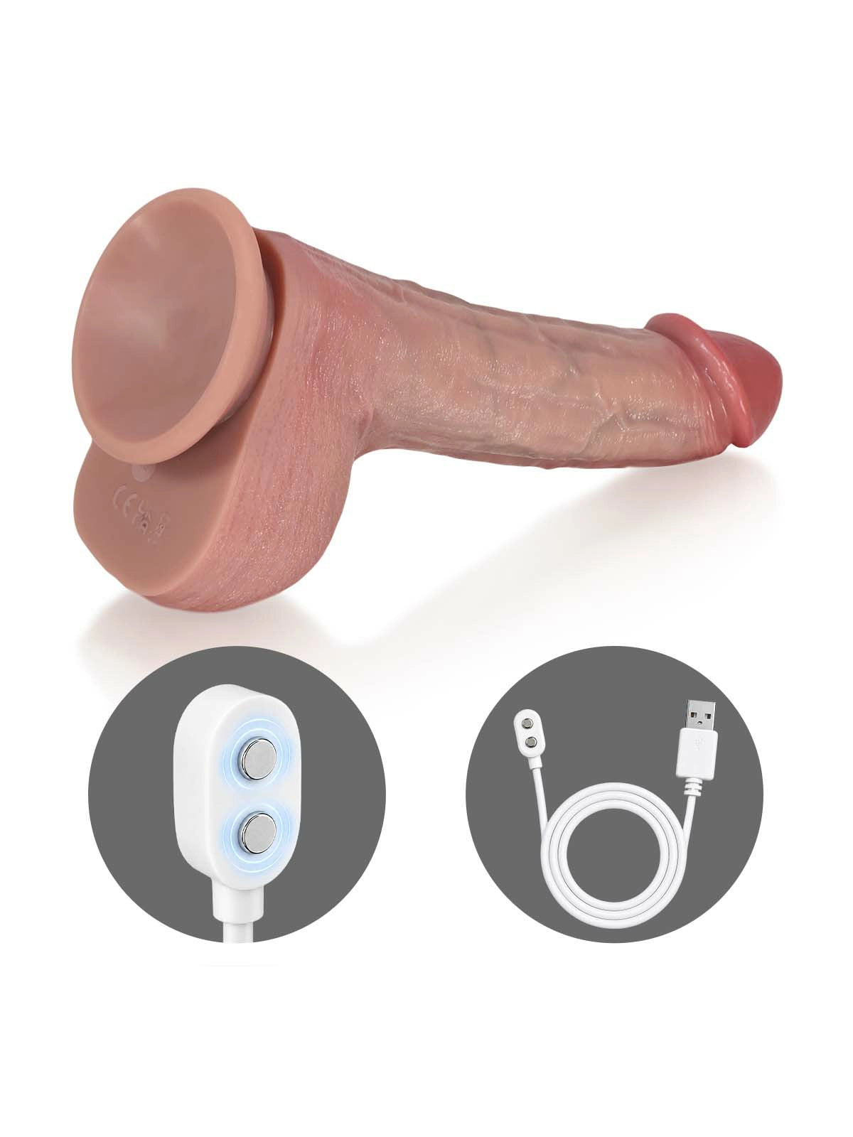 Drake - Gode Réaliste Vibrant à Poussées avec Gland Évasé - 22,8 cm