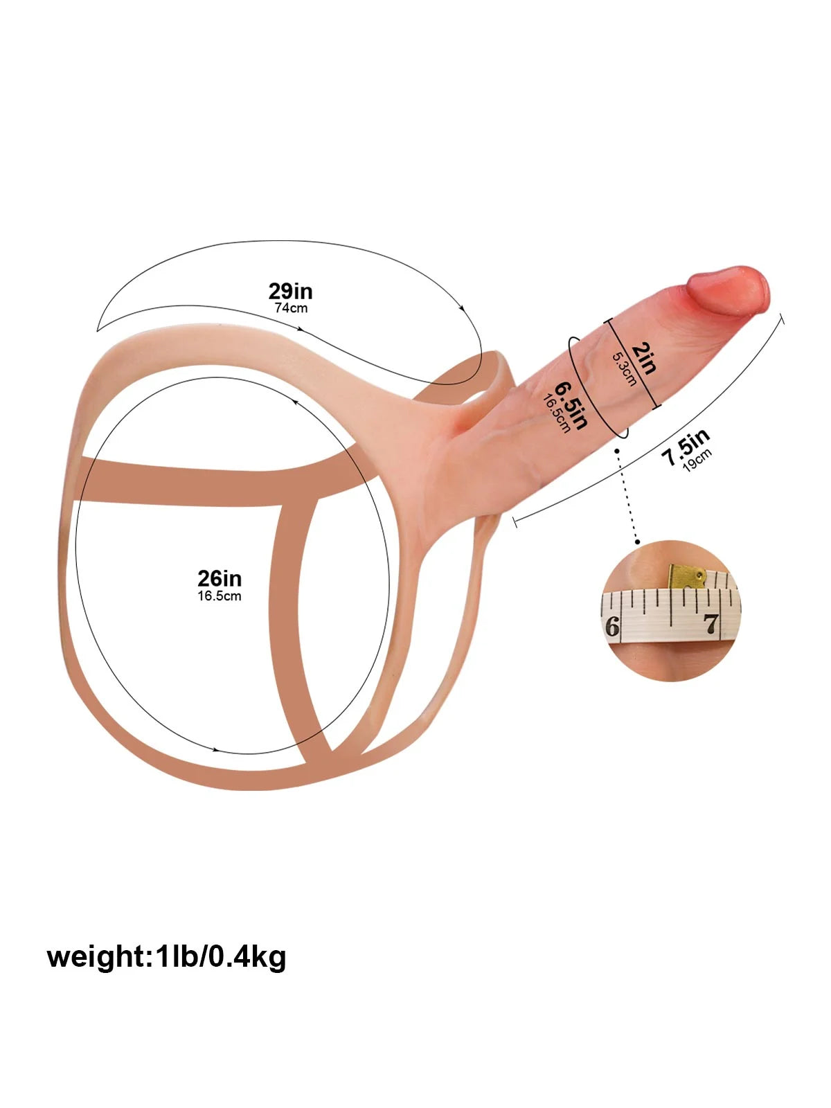 Emberfall - Gode Ceinture Creux Réaliste en Silicone (Strap-On), Effet Extension - 19 cm