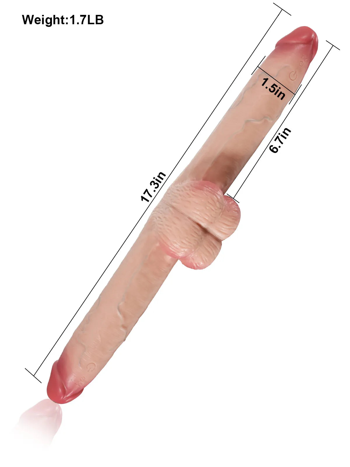 Double Godemichet Vibrant à Peau Coulissante avec Testicules - 43,9 cm