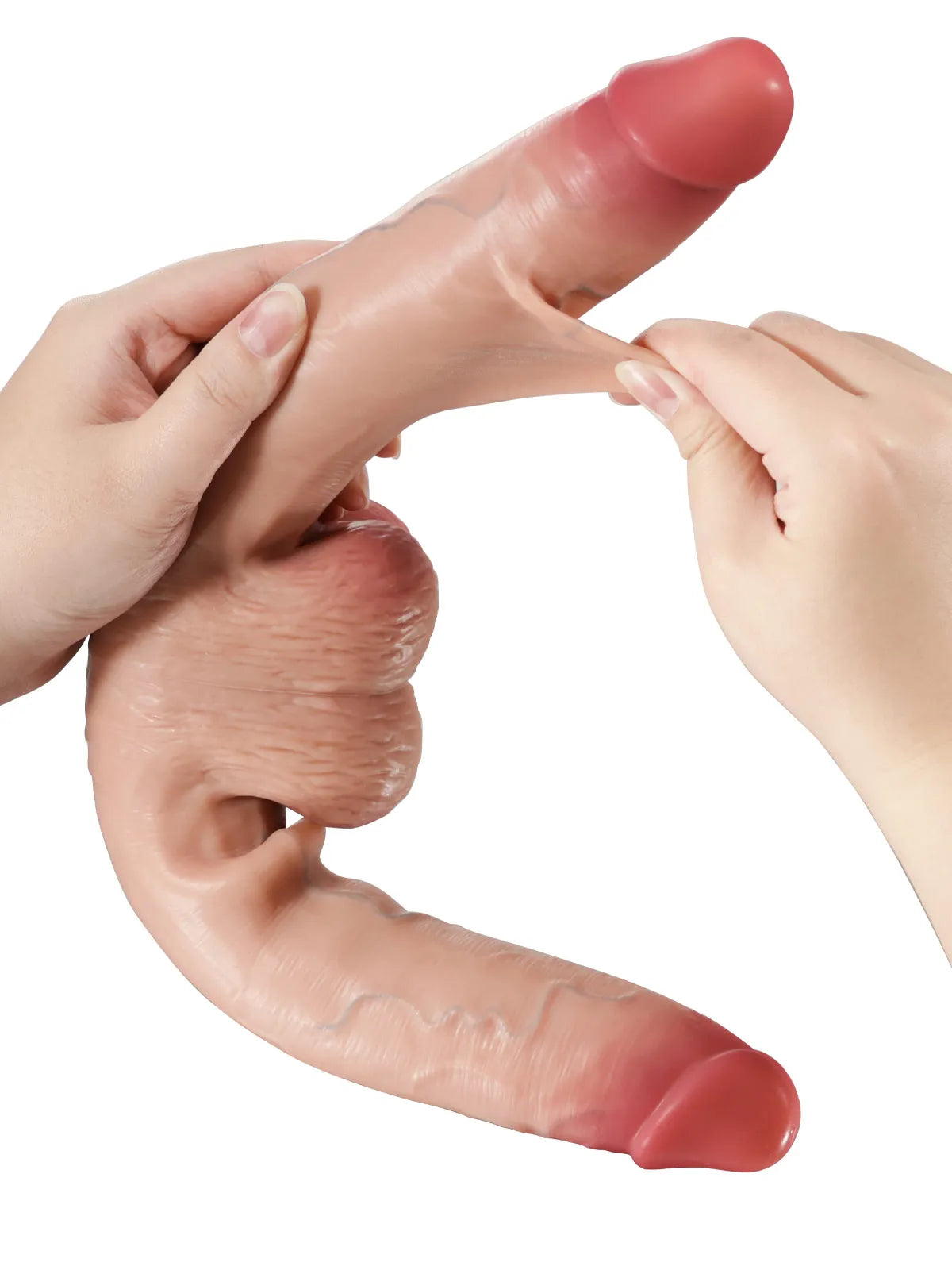 Double Godemichet Vibrant à Peau Coulissante avec Testicules - 43,9 cm