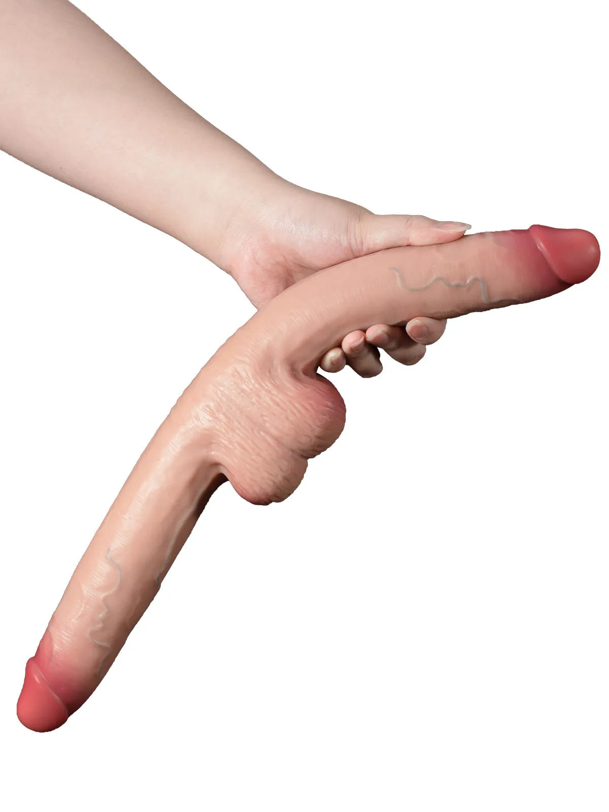Double Godemichet Vibrant à Peau Coulissante avec Testicules - 43,9 cm