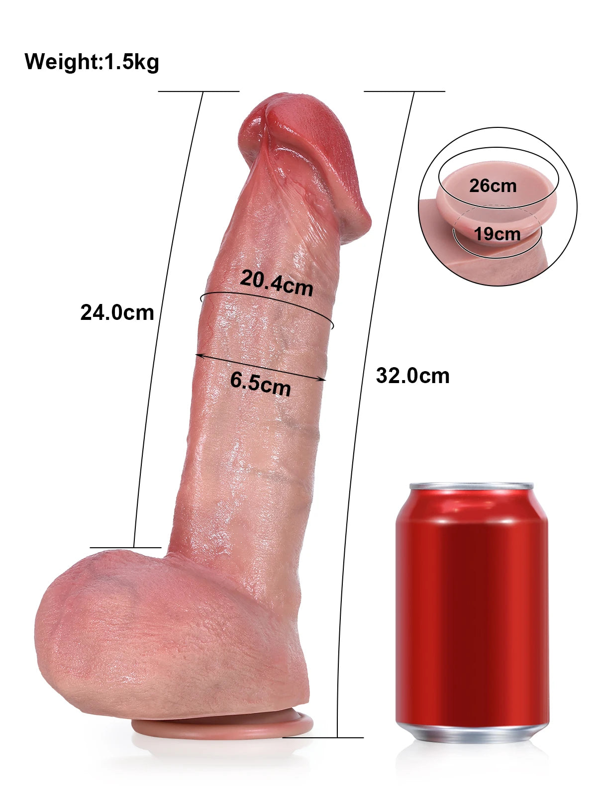 Jack - Godemichet Réaliste en Peau Souple avec Gland Gonflé - 22,5 cm/32 cm