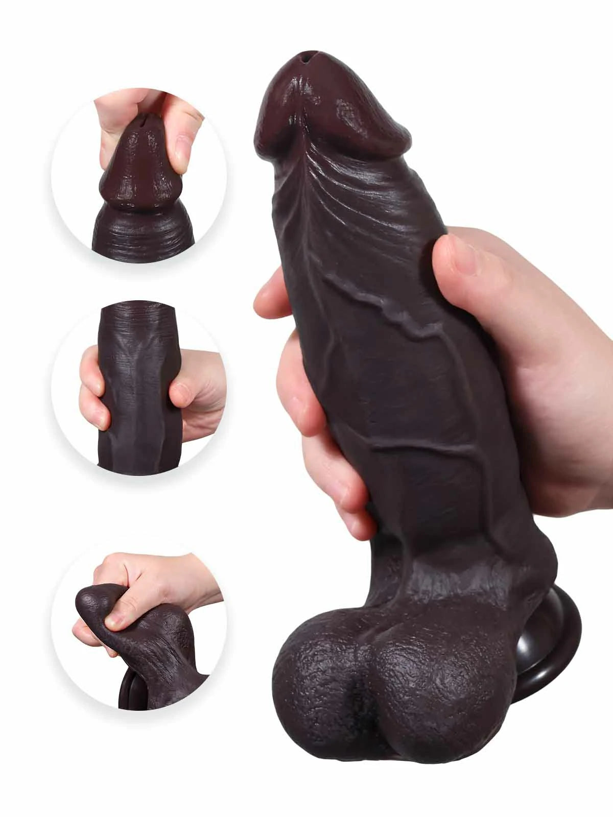 Konrad - SlidingSkin Gode Noir Épais avec Testicules Mobiles - 22,3 cm
