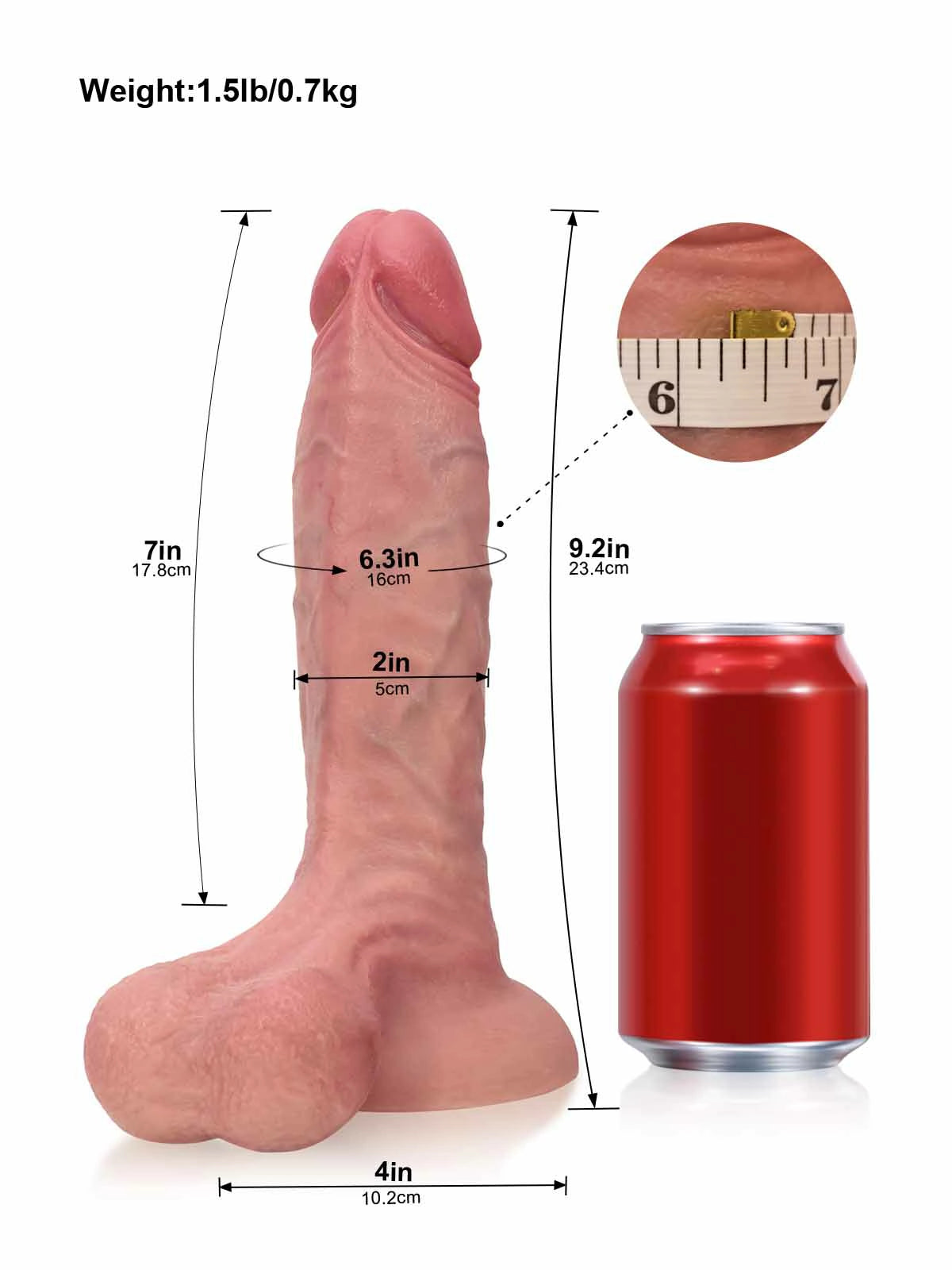 Logan - Gode Réaliste Double Densité avec Grand Gland et Crête Dorsale - 23,4 cm