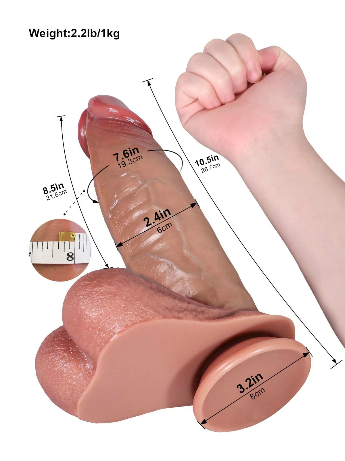 Magnus - Gros Gode Réaliste SlidingSkin Courbé avec Crête Prononcée - 26,7 cm
