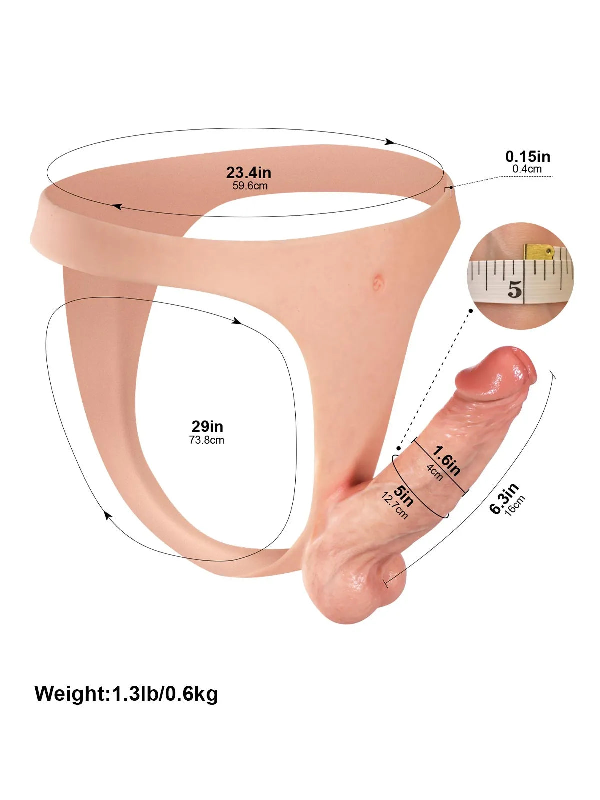 Nick - Gode Ceinture Léger en Silicone avec Godemichet Réaliste et Sangle Fine - 16 cm