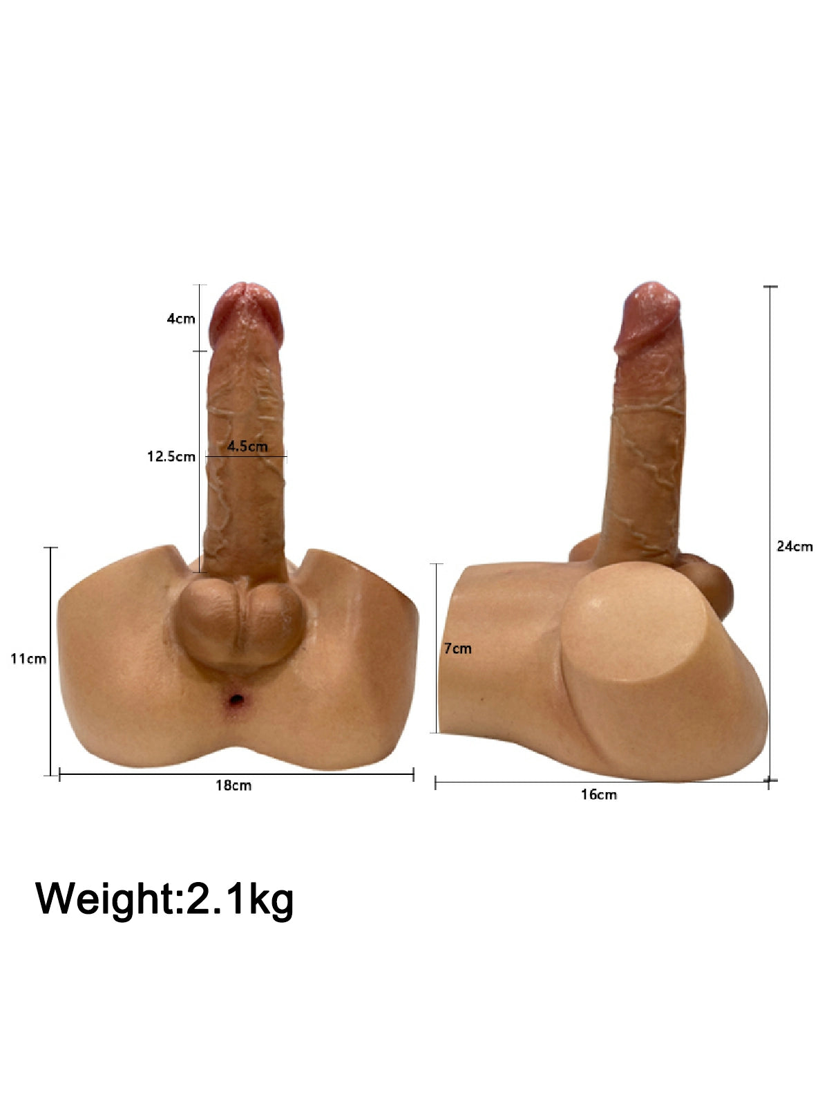 Rowge - Dildo Torse Compact de 2,1 kg avec Canal Intime - 16,5 cm