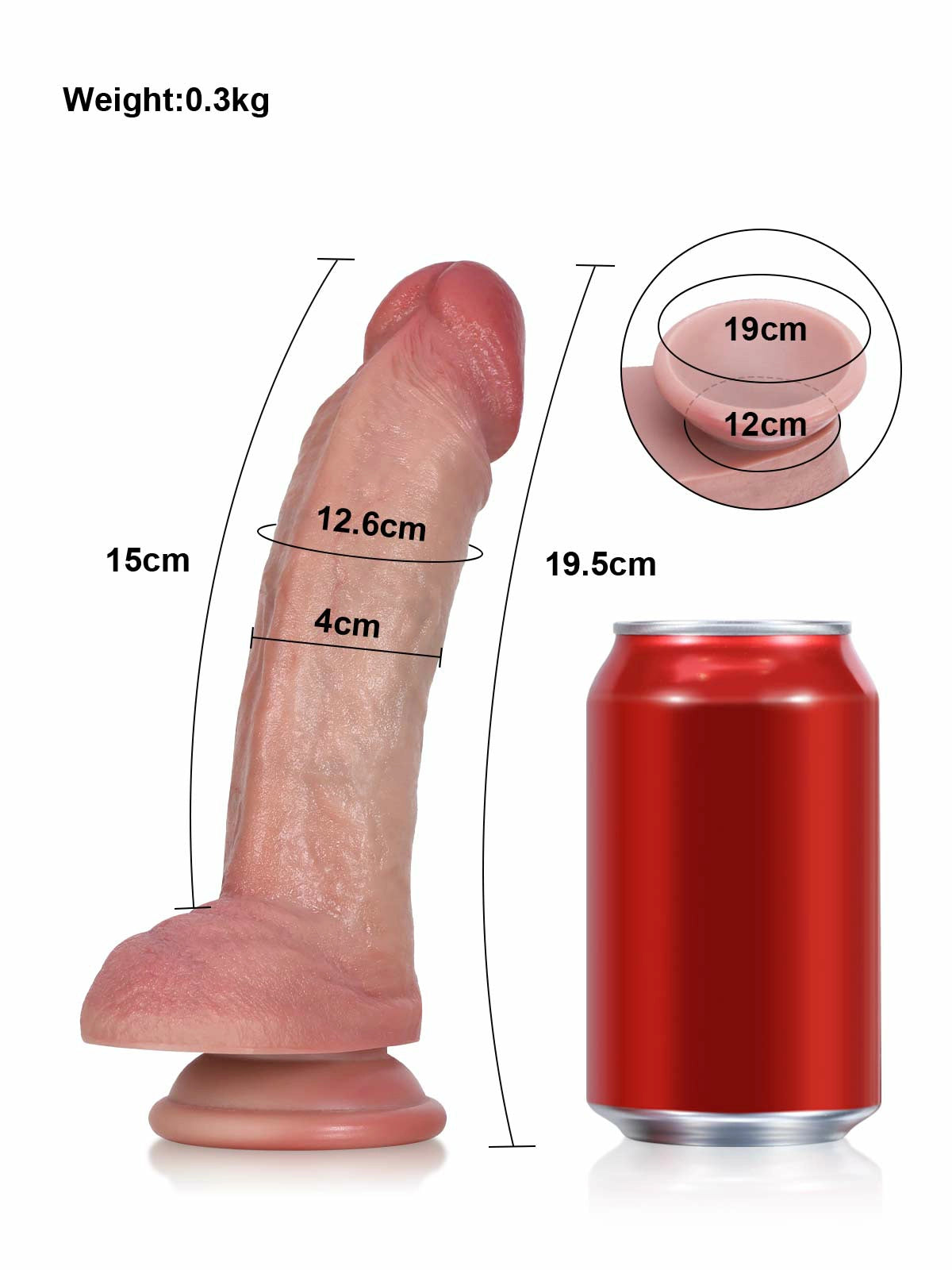Sebastian - Gode Réaliste Souple avec Texture Dense pour Débutants - 19,5 cm