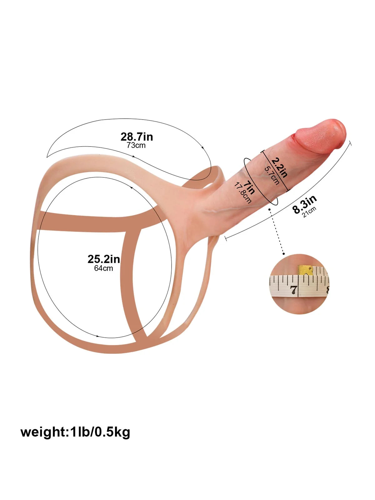 Seraphine - Gode Ceinture Creux Réaliste en Silicone (Strap-On), Effet Extension - 21 cm