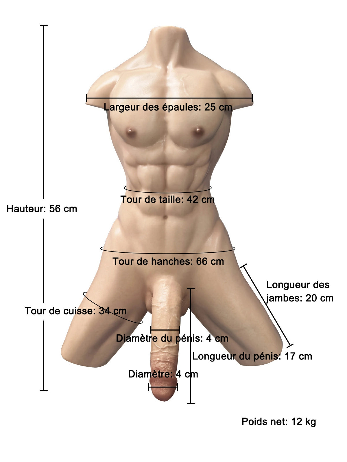 Serge - Dildo Torse Musclé de 12 kg avec Canal Intime - 17 cm
